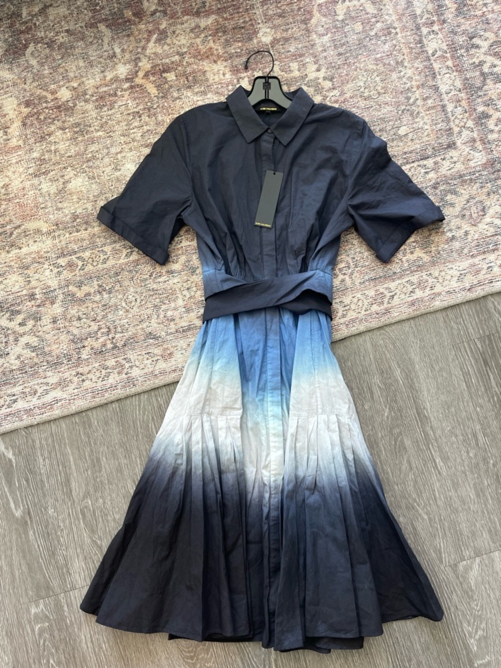 Kobi Halperin Jana Dip Dye Cotton Tie-Waist Midi Shirt Dress
